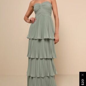 Seriously Sensational Sage Brush Strapless Tiered Maxi Dress